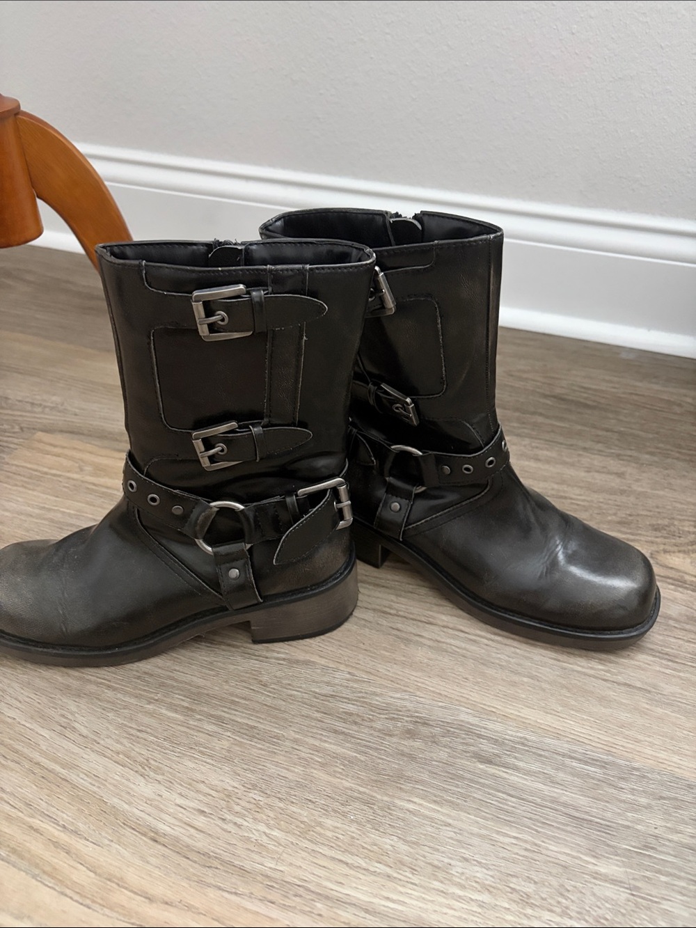 Black Buckle Harness Boots